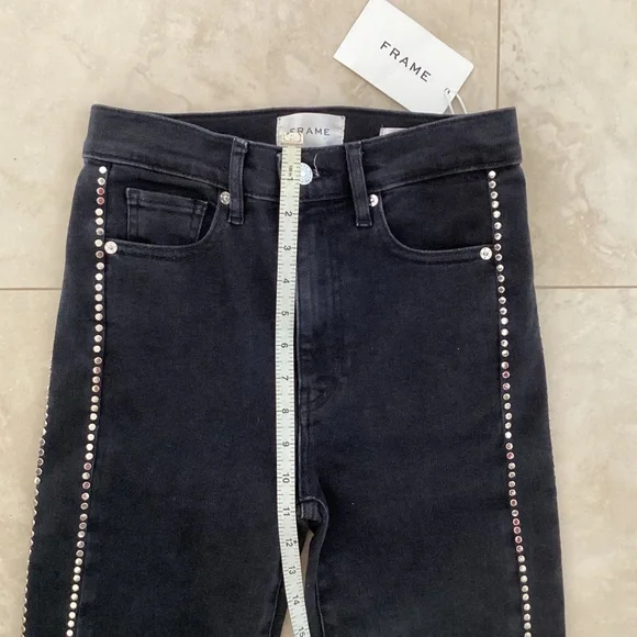 FRAME Women's Jeans Le Sleek Straight High Rise Astronaut Black Studded Sz 25 - Picture 15 of 16